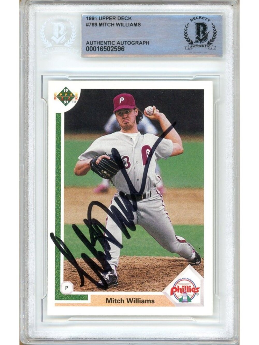 Mitch Williams Signed 1991 Upper Deck #769 Phillies Wild Thing BAS Slab Auto MLB